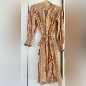 NWOT ULLA JOHNSON Striped Tan Long-Sleeve Dress